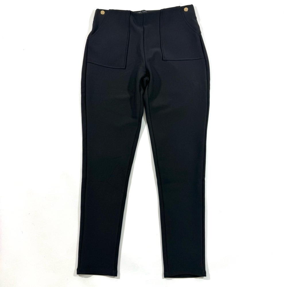 Kay Unger Stretch Skinny Trouser Pants Black Gold Button Details